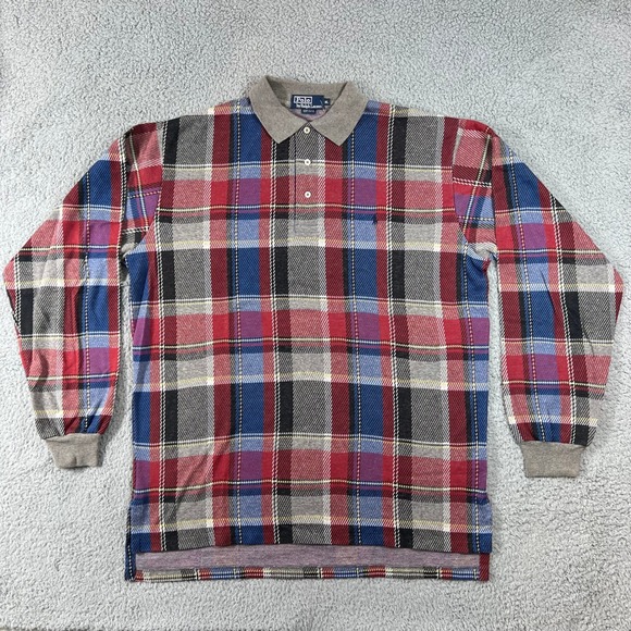 Polo Ralph Lauren Golf Plaid Polo Shirt‎ Gray Men's XL Made in USA VTG NWT